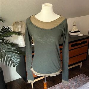 We The Free Two-Tone Green Long Sleeve Top